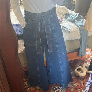 FARM RIO Wide-Leg High-Waist Belted Dark Blue Women’s Jeans